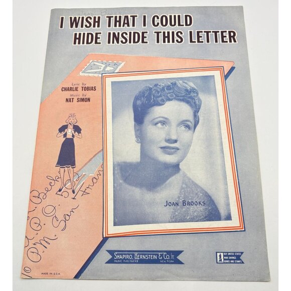 I Wish That I Could Hide Inside This Letter Vtg Piano Sheet Music Joan Brooks - Picture 6 of 6